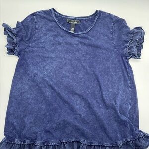 Coastal Women's Denim Look Ruffle Sleeve/Hem Short Sleeve Top